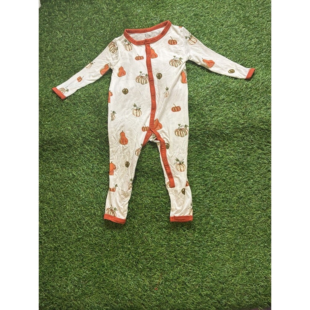 Kyte Baby Pumpkin Bamboo Romper 12-18M Fall Harvest Snap Pajamas